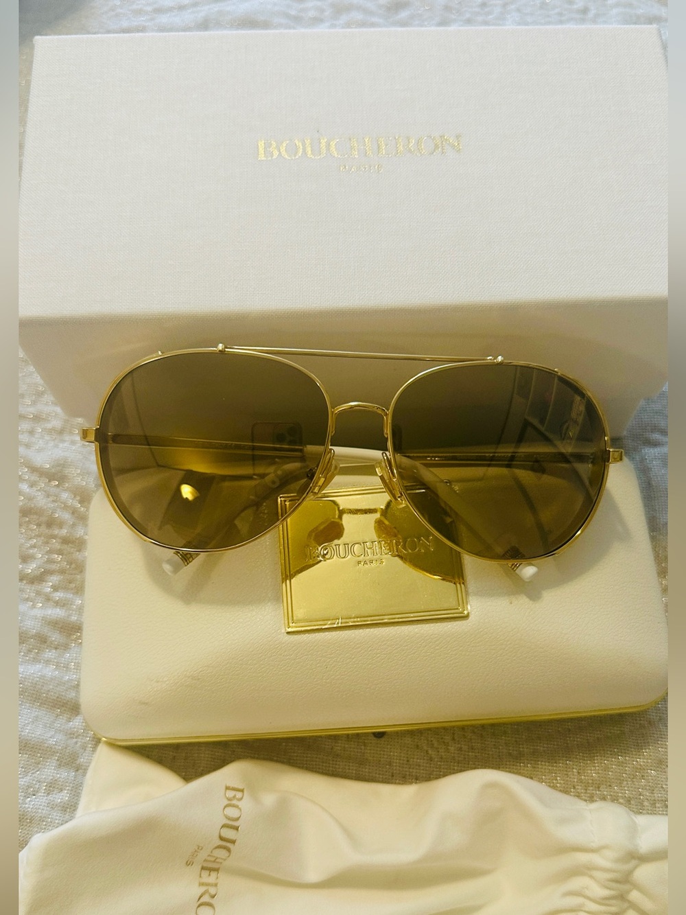 Boucheron Gold Novelt Aviator Limited Edition Crystal Frame Luxury Sunglasses